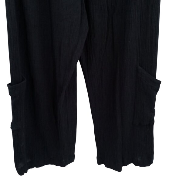 Bryn Walker Black Cotton Gauze Wide Leg Pants Size XL Lagenlook Pockets Pull On - Picture 6 of 13